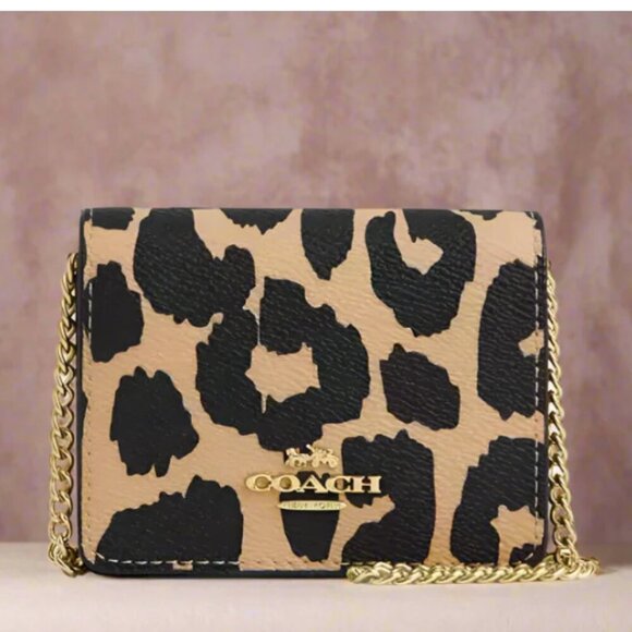 Coach Mini Wallet On A Chain Crossbody Leopard CX151 Coated Canvas ORGPKG - Picture 1 of 9
